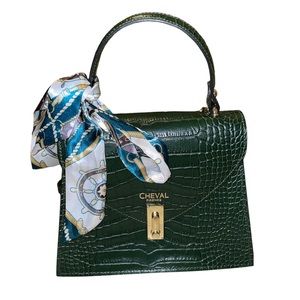 Cheval Firenze handbag green satchel crossbody croc embossed leather